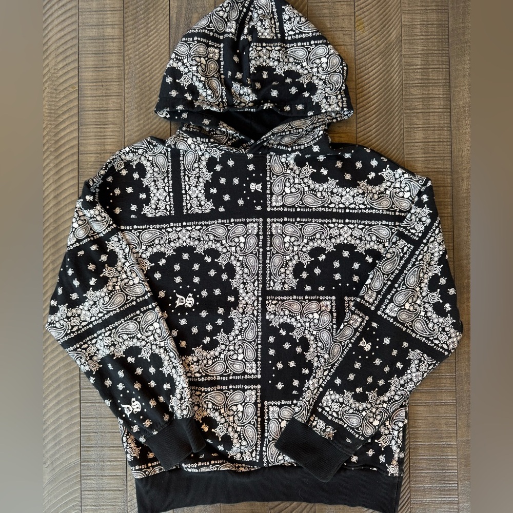 Dogg Supply by Snoop Dogg Black/White Bandana Popover Hoodie Men’s Size Medium - Picture 3 of 13